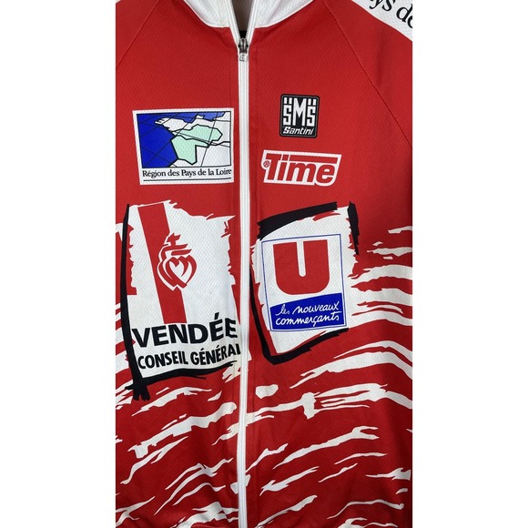 Santini Vendee U Bonjour Cycling Jersey Mens 3XL Red Made In Italy Full Zip - Picture 2 of 11